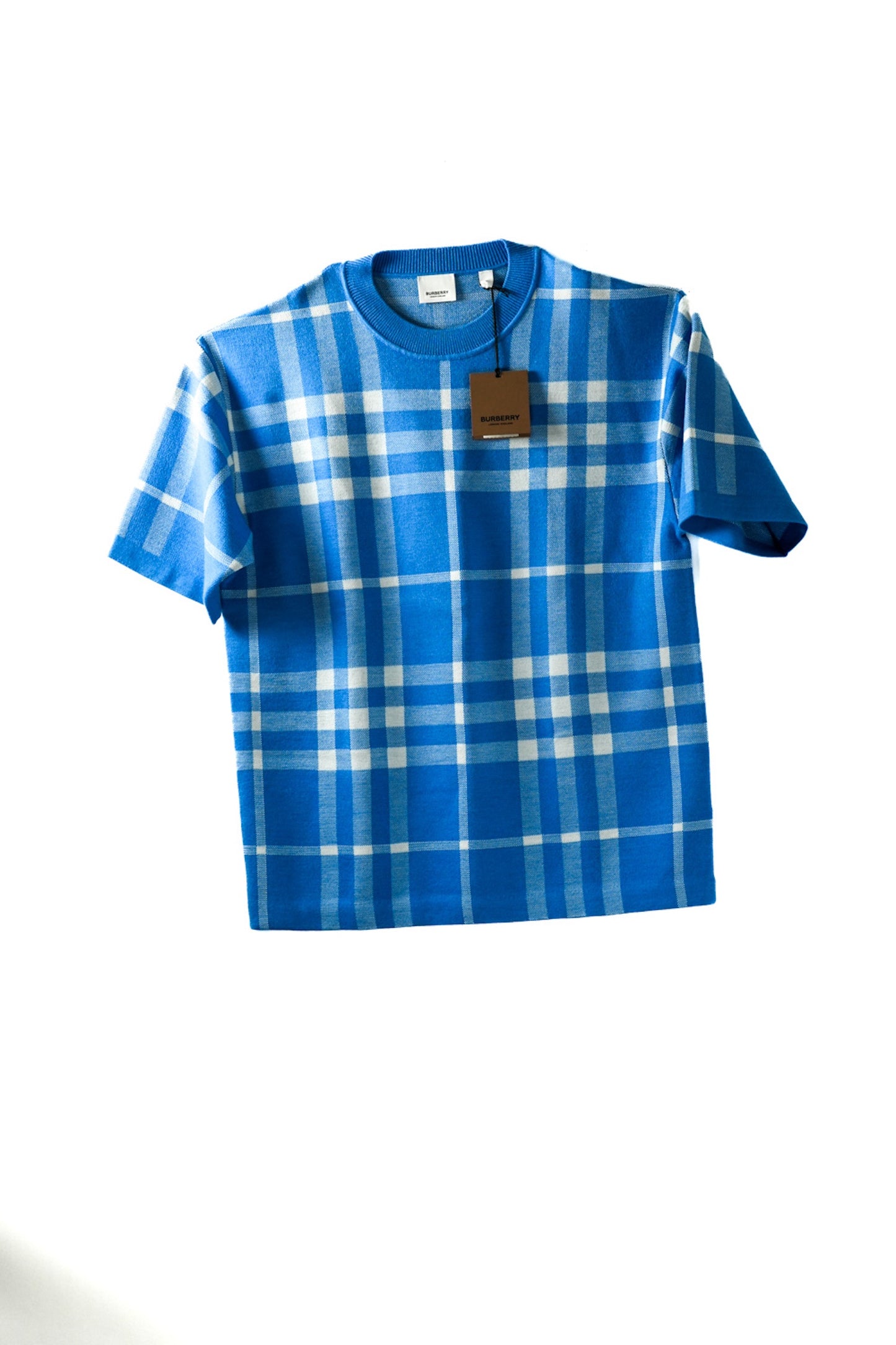 BURBERRY CHECK-JACQUARD PRINT T-SHIRT (BLUE)